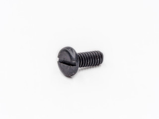 Black zinc coated  metric thread screw shot on white.
