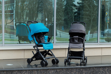 Original baby stroller, close-up details. New design.