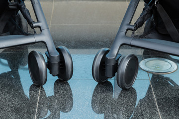 Original baby stroller, close-up details. New design.