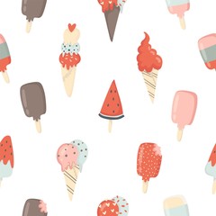 Summer seamles background with ice cream. Vector illustration