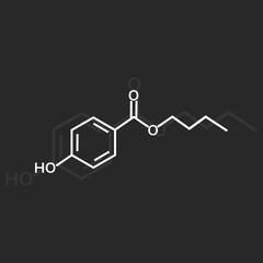 Butylparaben chemical formula on dark background