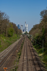 Fototapeta na wymiar view on frankfurt skyline with railroad to center, frankfurt, hesse, germany