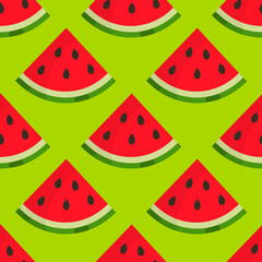 Watermelon slices summer green seamless pattern.