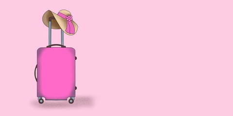 Colored suitcases on a light background. Travel concept. Minimalism.