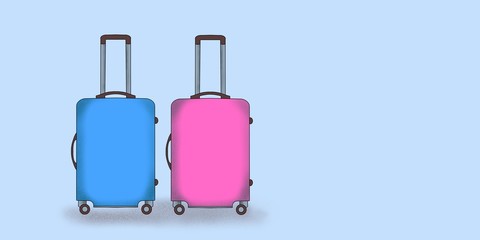 Colored suitcases on a light background. Travel concept. Minimalism.