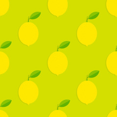Summer lemon and leaves green seamless pattern.