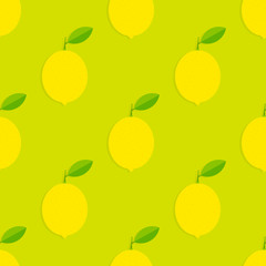 Summer lemon and leaves green seamless pattern.