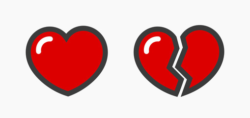 Two red hearts icons - whole and broken.