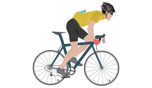 Cyclist in helmet - racing bike - isolated on white background - flat style - vector