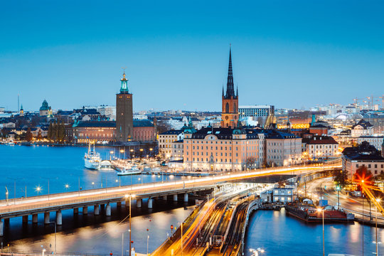 Stockholm skyline panorama at twilight, Sweden, Scandinavia