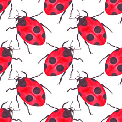 watercolor ladybug seamless pattern on white background