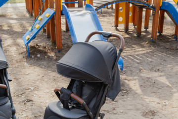 Original baby stroller, close-up details. New design.