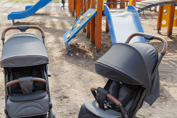 Original baby stroller, close-up details. New design.