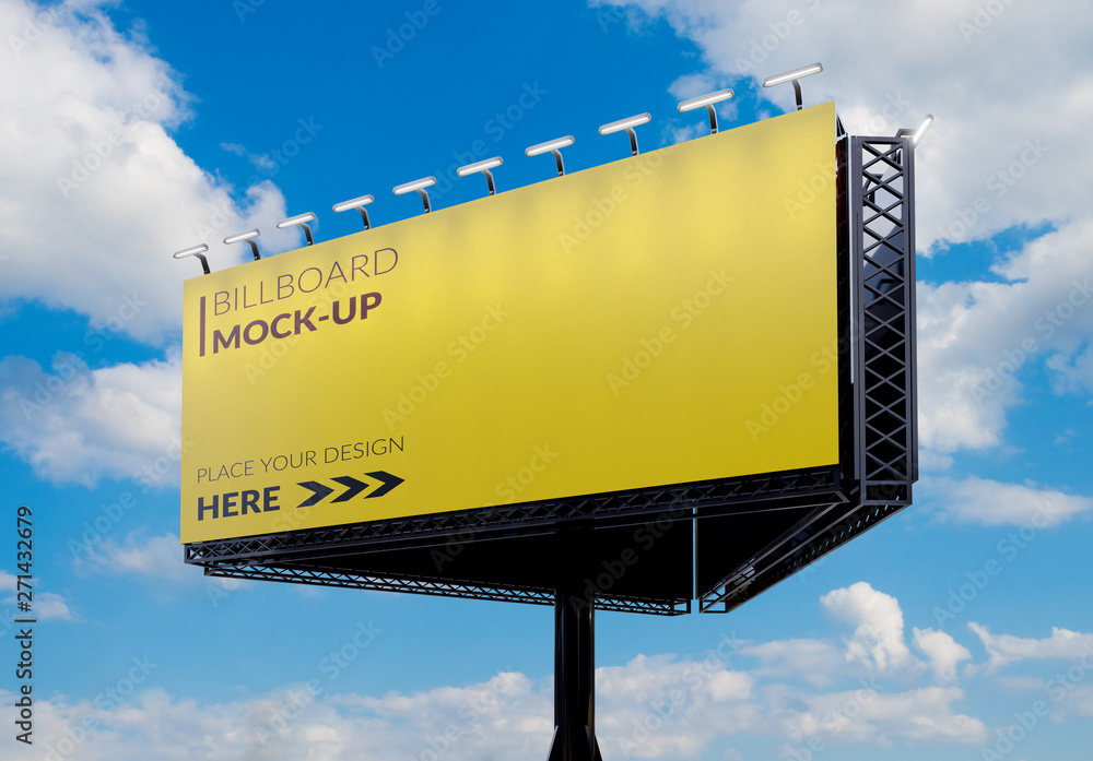 Wall mural 3d rendering of blank billboard (empty advertisement) with clouds. empty mockup template