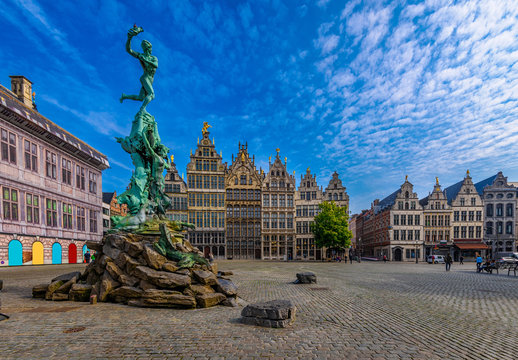The Grote Markt (Great Market Square) of Antwerpen, Belgium. It is a town square situated in the heart of the old city quarter of Antwerpen. Cityscape of Antwerpen.