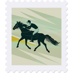 Postage stamp - horse rider - isolated on white background - vector. Sport. Championship. Healthy lifestyle