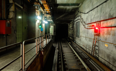 Underground tunnel for the subway train railway