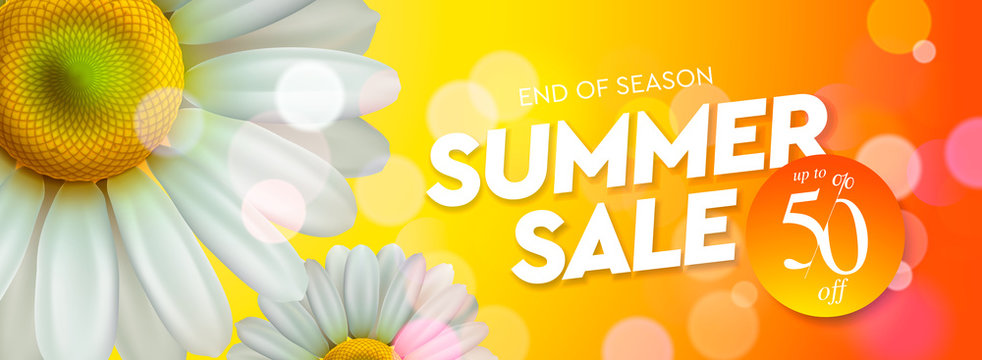 Summer sale template, web banner, vector illustration.