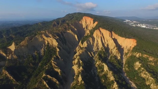 Quaternary gravel layer (mountain layer), Taiwan Miaoli Sanyi Huoyanshan Natural Reserve, beautiful landscape (aerial photography)