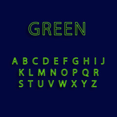 green neon alphabet fonts. neon vector illustration. Green neon lighting. green candy color neon alphabet.