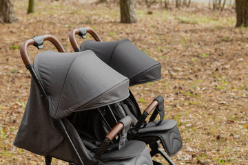Fototapeta na wymiar Original baby stroller, close-up details. New design.