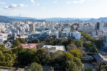 Fototapeta na wymiar 高知城の天守から見る高知市街の風景