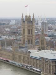 Fototapeta premium View of the Palace of Westminster from the top of the London Eye on a cloudy day 