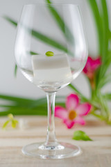 Coconut milk jelly in wine glass, sweets containing jelly powder, sugar and coconut milk, Thai sweets