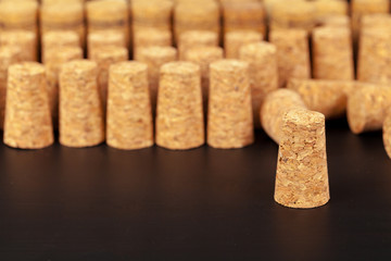 Close up of cork wine on a wooden table