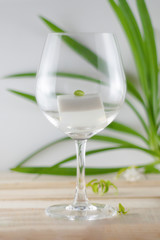 Coconut milk jelly in wine glass, sweets containing jelly powder, sugar and coconut milk, Thai sweets