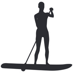 Sapboarding surfer silhouette with paddle -isolated on white background- vector
