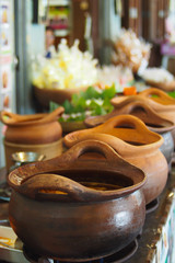 Pot for food, made from pottery, packed food sold in Thai food street
