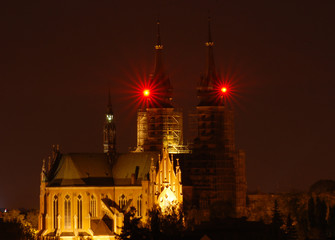 Fototapeta na wymiar A night photo of the cathedral in Radom.