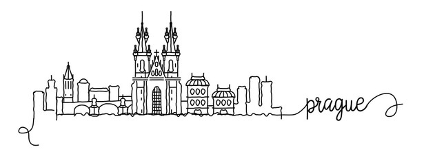 Naklejka premium Prague City Skyline Doodle Sign