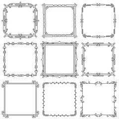 Set of decorative vintage frames. Hand-drawn vector illustration on white background