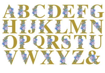Floral watercolor alphabet art.