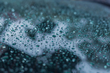 Water droplets after the rain that follow the glass