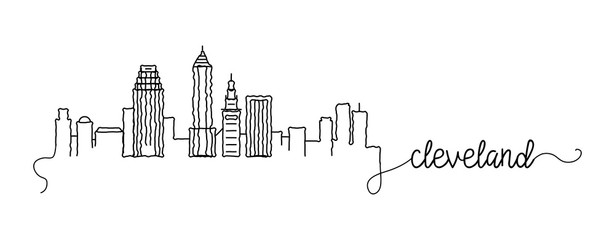 Cleveland City Skyline Doodle Sign - obrazy, fototapety, plakaty