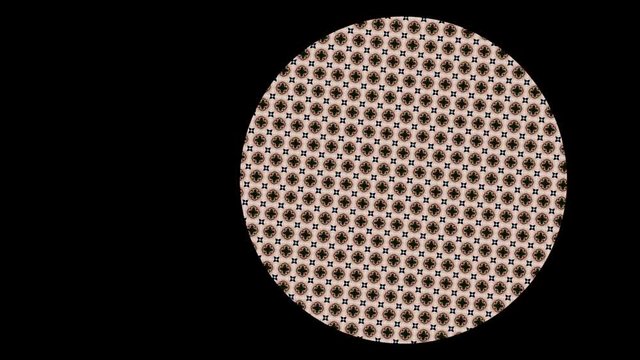 2D graphic pattern that rotates counterclockwise, varies in size and moves from the center to the right in the top left corner on a black background.