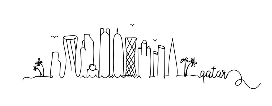 Qatar City Skyline Doodle Sign