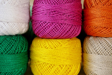 Balls of colored yarn. Yarn for knitting of different colors
