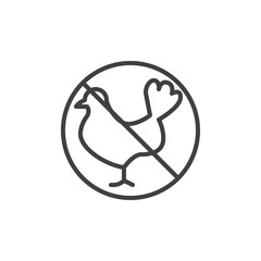 Fototapeta premium No chicken ban sign line icon. linear style sign for mobile concept and web design. Chicken meat prohibition circle outline vector icon. Symbol, logo illustration. Vector graphics