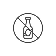 No alcohol sign line icon. linear style sign for mobile concept and web design. Stop beer bottle prohibited, ban outline vector icon. Symbol, logo illustration. Vector graphics
