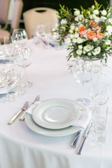 Table setting in the restaurant. Preparing for the Banquet Selective focus.