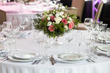 Table setting in the restaurant. Preparing for the Banquet Selective focus.