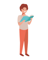 student boy with reading book in the hands