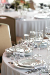 Table setting in the restaurant. Preparing for the Banquet Selective focus.