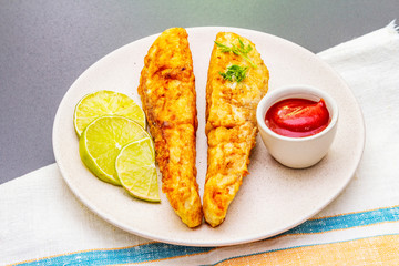 Grilled (fried) pollock in batter