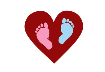 Favorite baby legs (girls and boy) on the background of the heart. The concept of love, protection and motherhood. Children Protection Day.