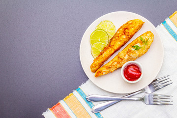 Grilled (fried) pollock in batter